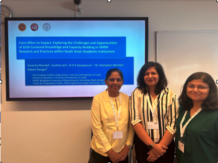 Presenters with slide: From Effort to Impact — GESI-centered knowledge and capacity building in IWRM research and practices